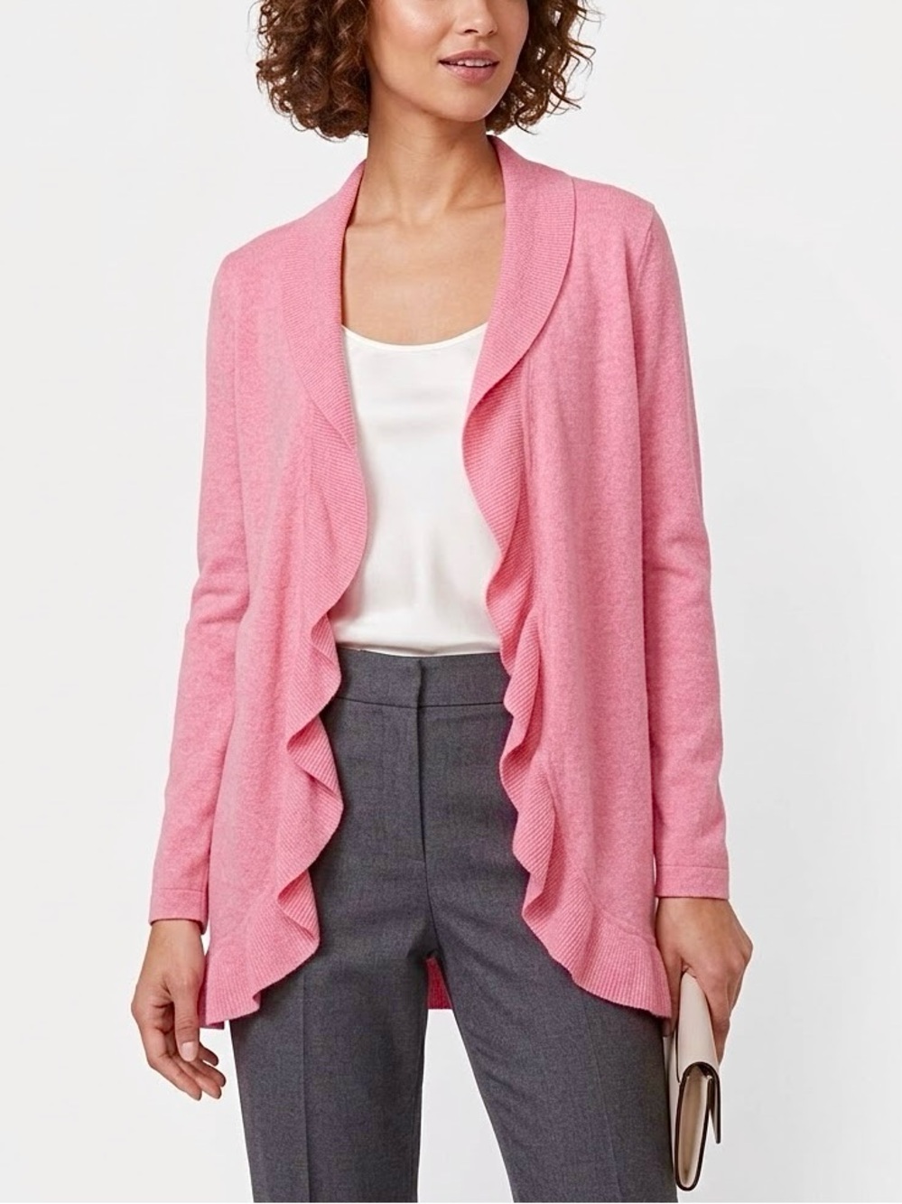 JONES NEW YORK Pink Long Ruffled Open Front Cardigan Women's Size XL